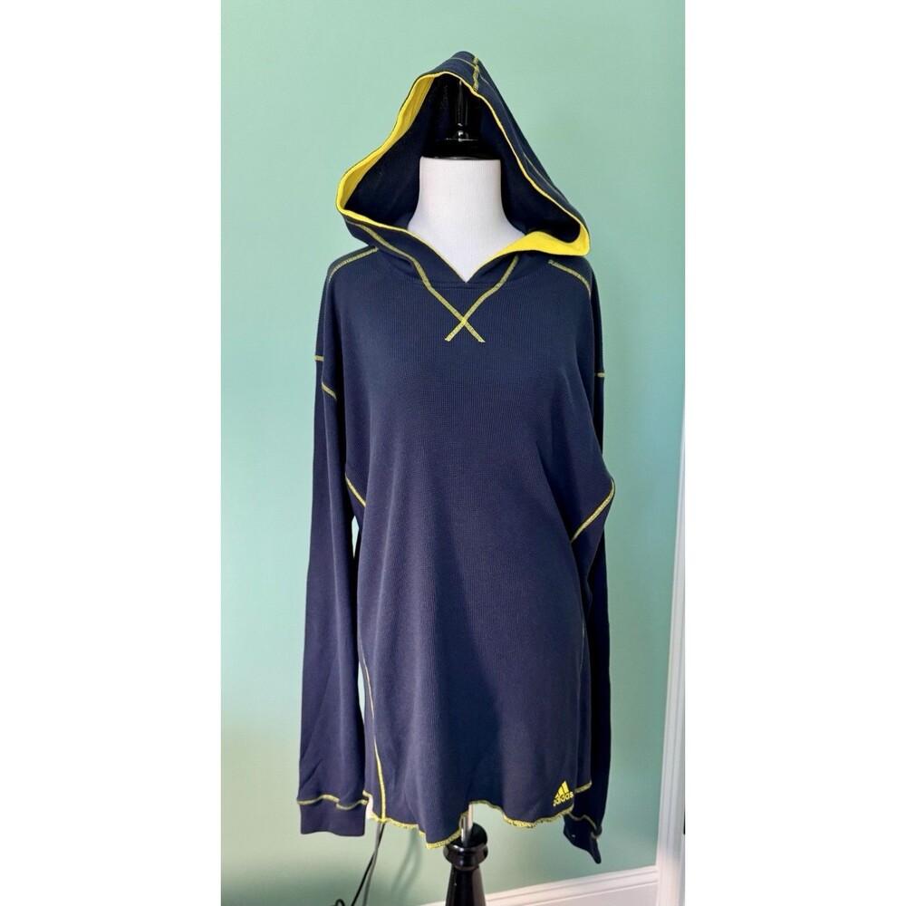 Adidas Men’s Thin Thermal Waffle Hoodie - Navy Yellow - XL